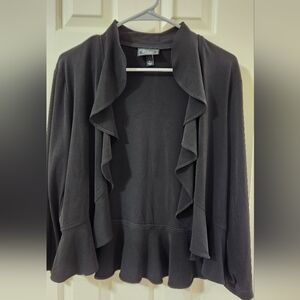 Sz L Black Open Front Ruffle Cardigan